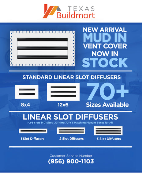 BUILDMART - 24x24 MUD-IN Air Vent Cover - Drywall MUD IN White Air Vent - MUD Linear Slot Diffuser - Register Grille for Ceiling and Walls - Texas Buildmart