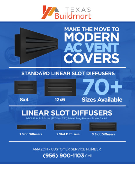 BUILDMART - 12x6 Black Modern AC Vent Cover - Decorative Air Vent - Standard Linear Slot Diffuser - Register Grille for Ceiling, Walls & Floors - Texas Buildmart