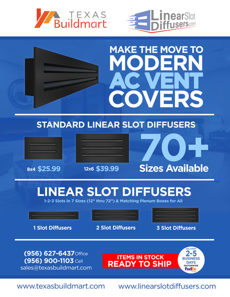 BUILDMART - 16x16 Black Modern AC Vent Cover - Decorative Air Vent - Standard Linear Slot Diffuser - Register Grille for Ceiling, Walls & Floors - Texas Buildmart